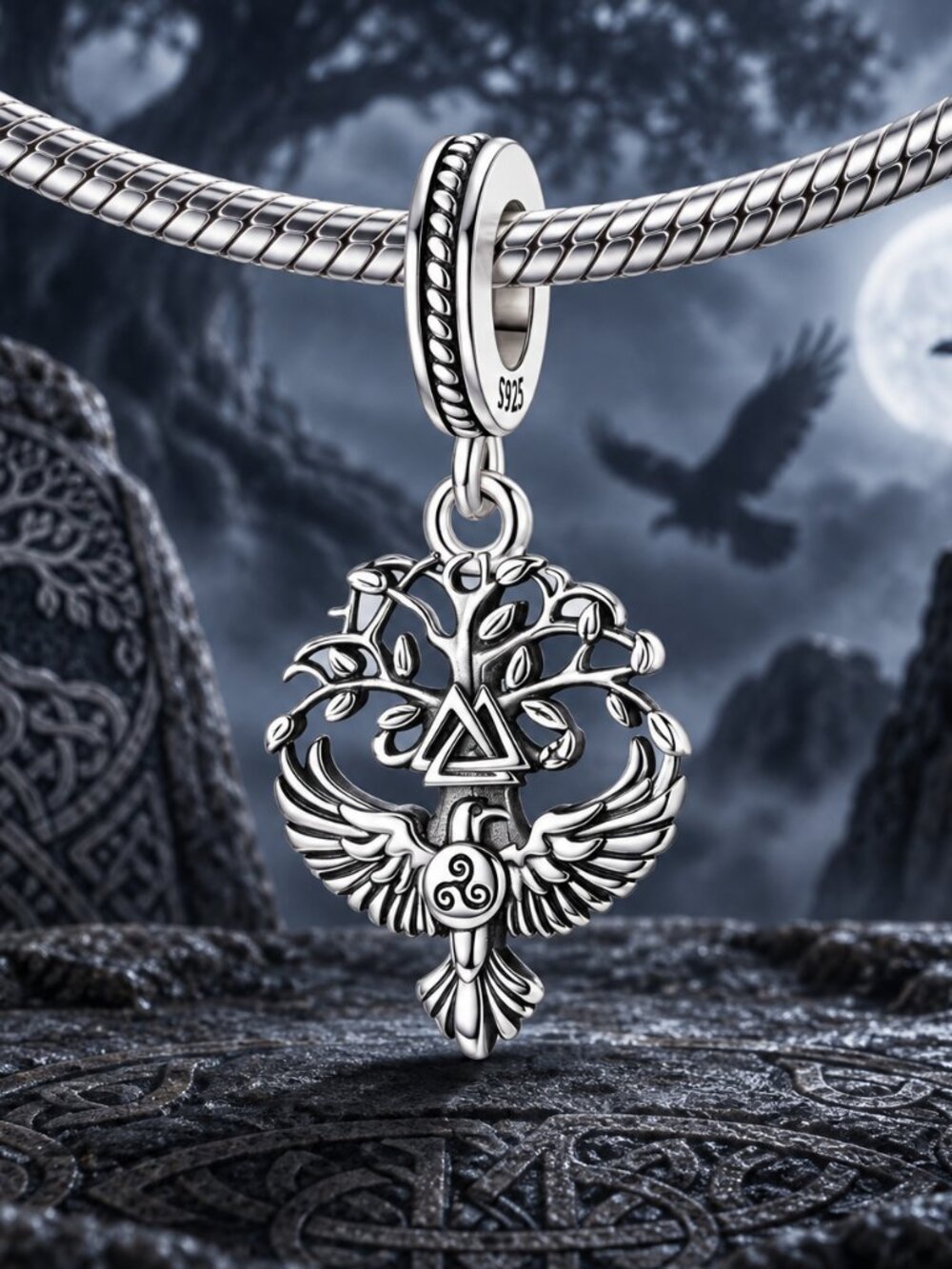 Viking Tree of Life Raven Dangle Charm
